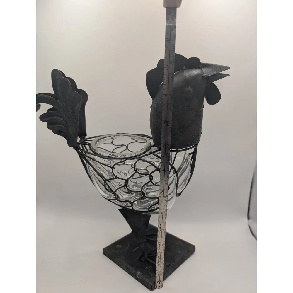 Metal Rooster Glass Insert Holder Farmhouse Kitchen Decor Centerpiece 10.5